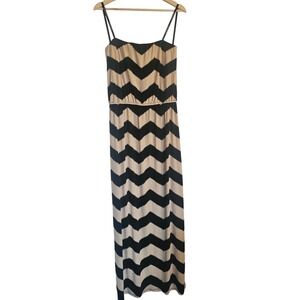 Bisou Bisou Michele Bohot Black White Chevron Maxi Dress Size 12